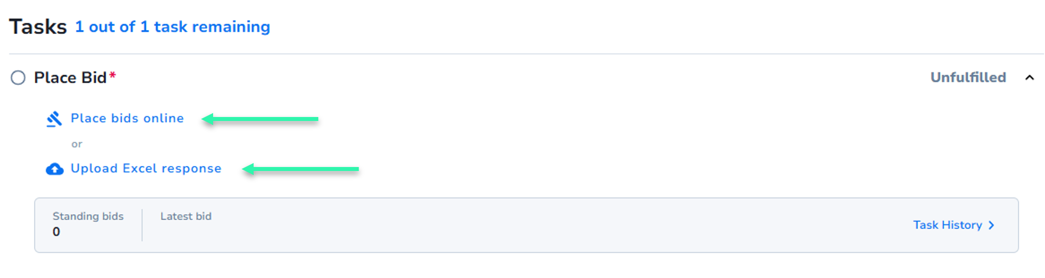Bid online or upload excel